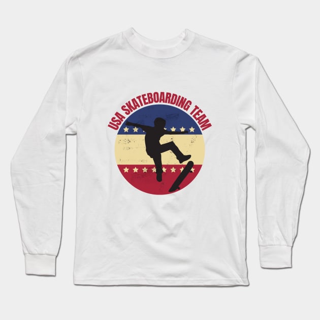 Usa Skateboarding Team Long Sleeve T-Shirt by FullOnNostalgia